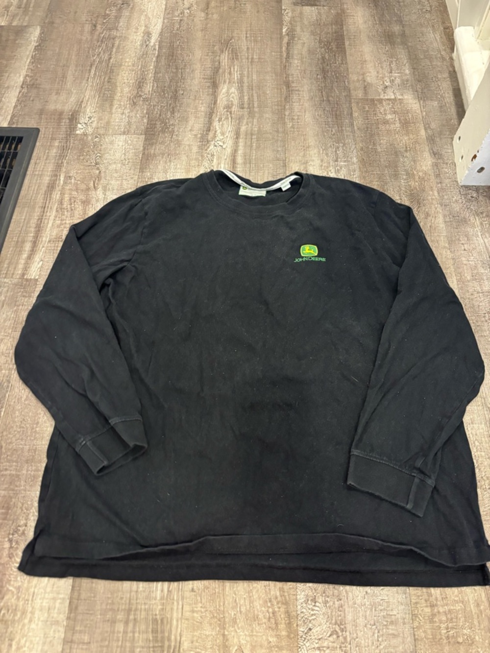 John Deere Black Long Sleeve Crew Sweatshirt with Green Logo